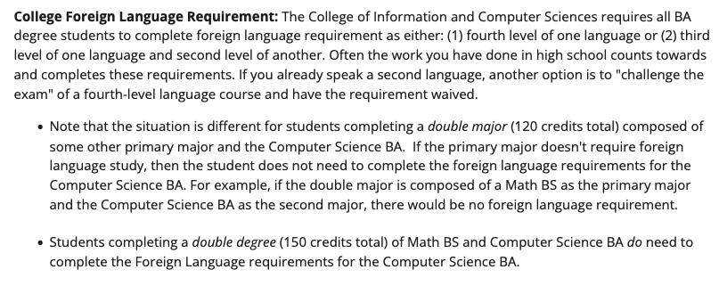 Image containing the language requirement rules from the CICS website